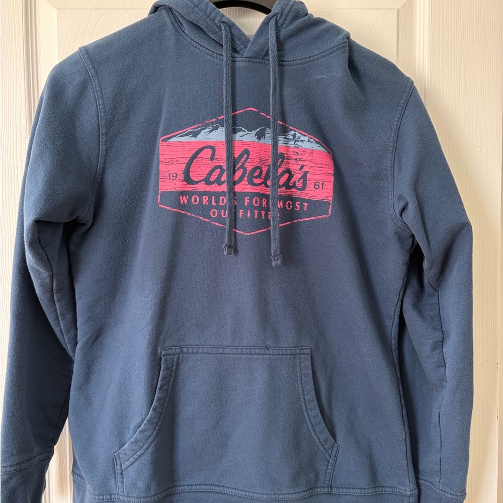 Cabela's Navy Blue Hoodie with Red Logo